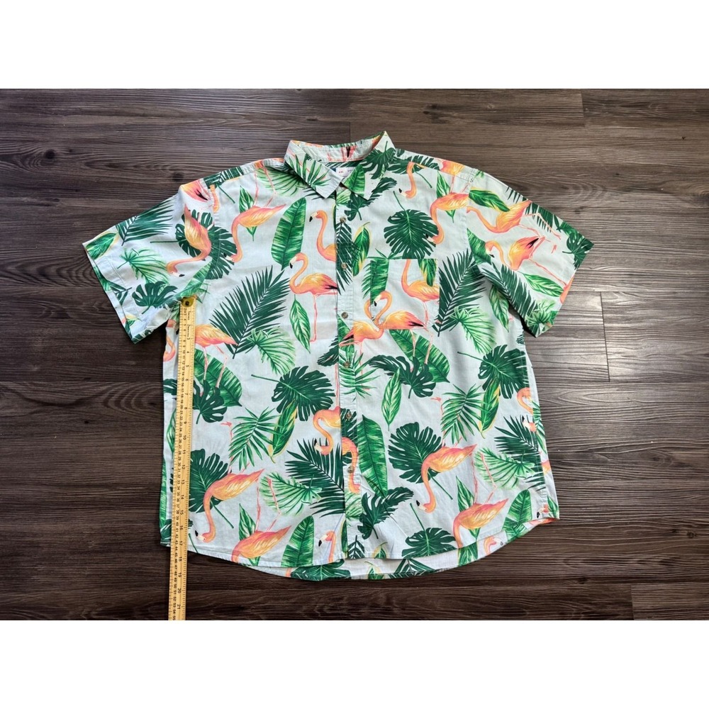 Old Navy Mens XXL Everyday Shirt Flamingo Tropical Palm Print Button Down Blue - Picture 5 of 7